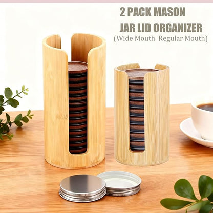 Mason Jar Lid Organizer (2pcs), Mason Jar Lid Storage Made, Suitable for Mason/Canning/Bamboo Lids, Fit Perfectly, Stackable Steady (WideMouth-RegularMouth)