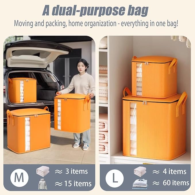 Heavy Duty Moving Bags, Large Reusable Moving Totes with Strong Handles, Waterproof Packing Bags for Moving & Storage, Space Saving Moving Bags for Clothes, Bedding, Toys.(4pcs Large)