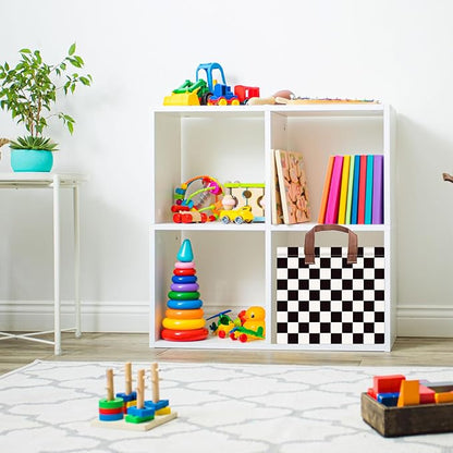 Checkered Storage Basket Waterproof Canvas Toy Storage Bin Race Car Room Decor Collapsible Outdoor Basket with Leather Handles Checkered Decor Car Blanket Baskets For Closets,Bedrooms,Gifts Baskets