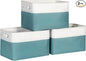 Foldable Storage Bin Collapsible Fabric Storage Basket Cube with Durable Handles Closet Organizer Bins for Organizing Shelves Drawers, Set of 3, 15" x 10" x 9.5", Teal