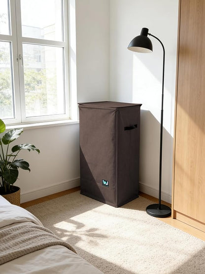 WTREE Laundry Hamper with Lid, Reinforced Sturdy Clothes Hamper with Anti-Puncture Base, Large Collapsible Laundry Basket with Removable Liner Bag, Tall Dirty Clothes Bin for Family, 100L Chocolate