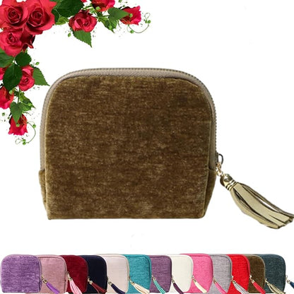 Travel Jewelry Case, Portable Foldable Box Mini Jewelry Travel Bag with Tassel Zipper Design, Soft Velvet Organizer Pouch for Bangle, Five Compartments