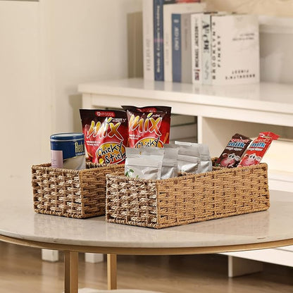 Vagusicc 3-Section Wicker Baskets for Shelves, Hand-Woven Round Paper Rope Wicker Storage Basket, Toilet Paper Basket for Toilet Tank Top, Baskets for Organizing, 2-Pack
