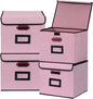 Large Square Storage Bin with Lid, Foldable Organizer Box with Handles & Label Design, for Office, Closet, Home, Documents, Pink, 12.20 x 10.63 x 10.63 Inches, 4 Pack