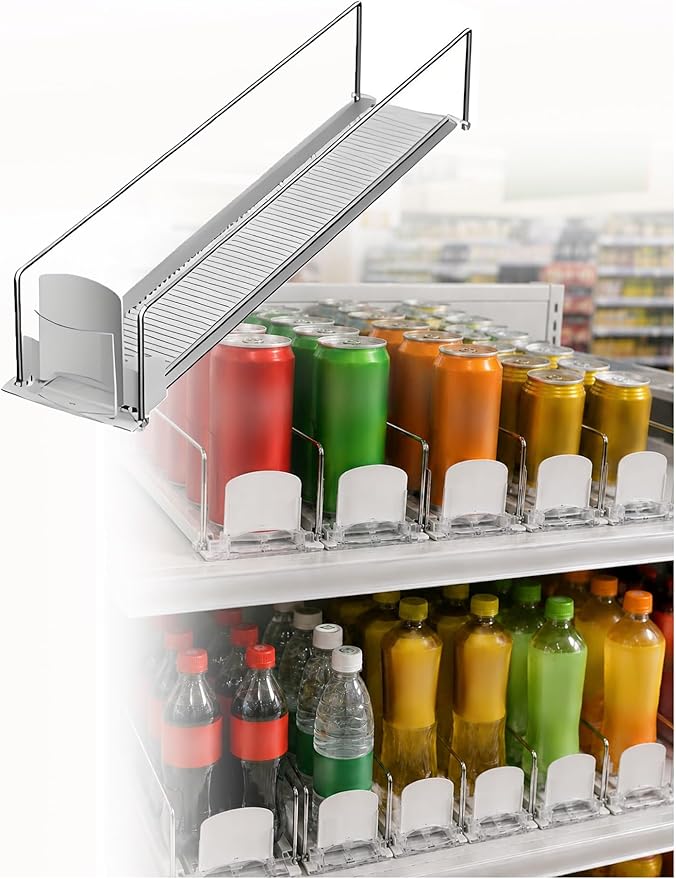Automatic Can Dispenser for Refrigerator, Beverage Can Organizer Rack, Rolling Soda Drink Holder, Fridge Storage for Soda, Beer and Energy Drink Cans(7.5 x 59 cm)
