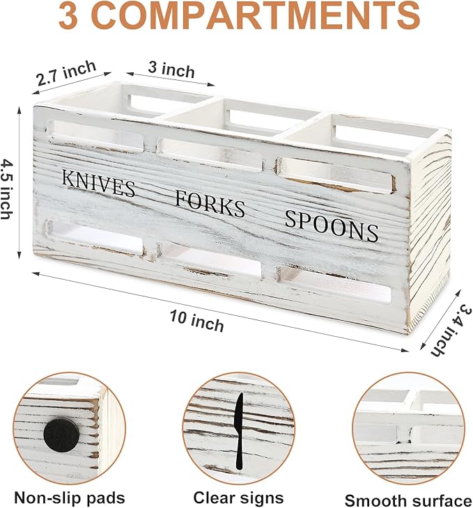 Farmhouse Wooden Utensil Caddy Party Cutlery Silverware Holder Small Wood Utensil Holder for Kitchen Counter Decor Flatware Cutlery Organizer Table Flatware Silverware Caddy Spoon and Fork Organizer