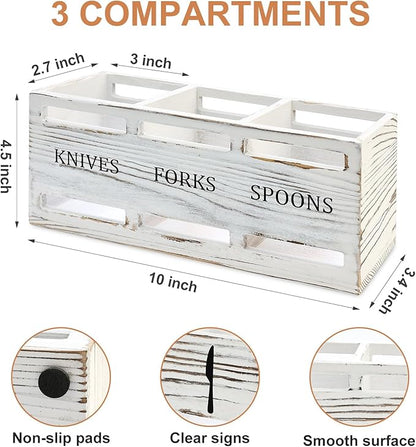 Farmhouse Wooden Utensil Caddy Party Cutlery Silverware Holder Small Wood Utensil Holder for Kitchen Counter Decor Flatware Cutlery Organizer Table Flatware Silverware Caddy Spoon and Fork Organizer
