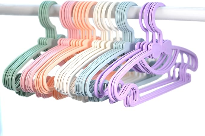YYaaloa 60pcs Kids Clothes Hangers - Baby and Children's Plastic Infant Hangers - Very Durable for Toddlers (Style2 6 Colors)