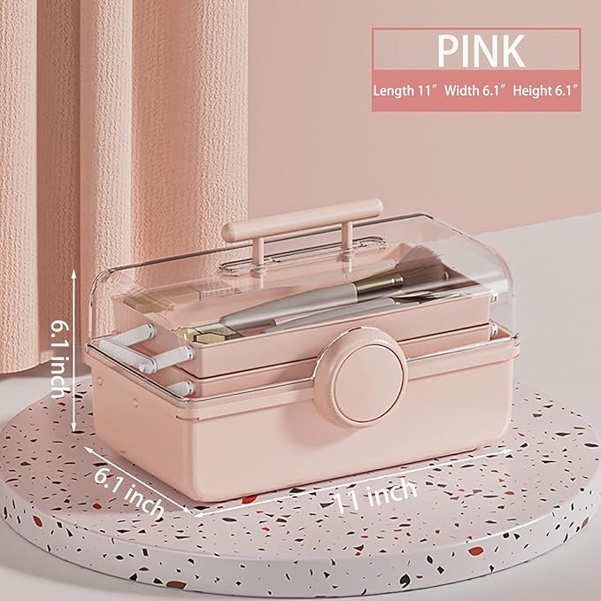 WMM Makeup Storage Organizer, Large Capacity Makeup Organizer with Transparent Visual Cover, Handle 3 Layers Portable Cosmetic Storage Box Easily Organize Your Cosmetics, Jewelry and Hair Accessories