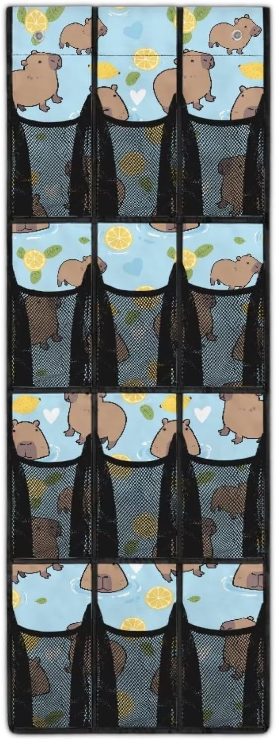 Cute Capibala Shoe Organizer Door Hanger for Dorm Room Essentials Large Capacity Door Hanging Shoe Organizer for Living Room,Mesh Fabric Wall Hanging Storage with 12 Pockets