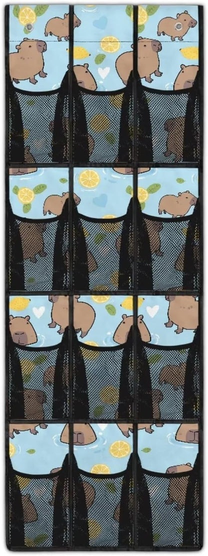 Cute Capibala Shoe Organizer Door Hanger for Dorm Room Essentials Large Capacity Door Hanging Shoe Organizer for Living Room,Mesh Fabric Wall Hanging Storage with 12 Pockets