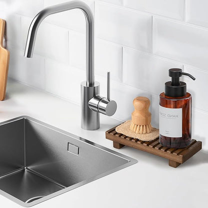 Bathroom Tray Rustic Farmhouse Bathroom Decor Wood Display Stand Riser Kitchen Soap Dish Holder for Vanity, Countertop, Sink, 8.6 * 3.6 Walnut