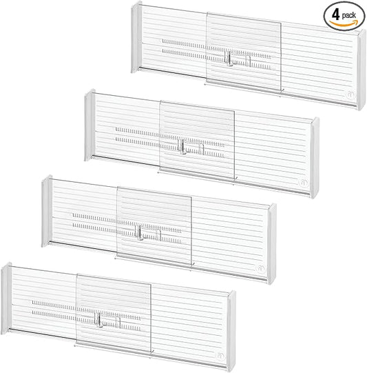 iDesign Expandable Plastic Deep Drawer Dividers for Kitchen, Dresser, or Desk Drawers - Set of 4 - Clear