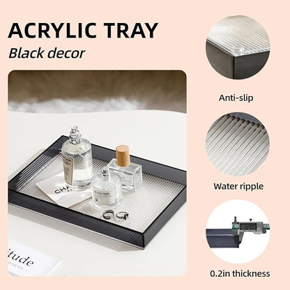 12"x8"Bathroom Vanity Tray for Counter,Black Acrylic Perfume Tray for Dresser,Kitchen soap Dispenser Tray,Coffee Table Tray Decor,Lucite Jewelry Candle Valet Tray,Toilet Organizer