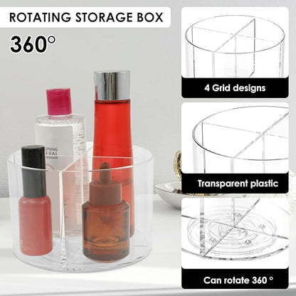 Drink Packet Organizer, Round Rotating Turntable with 4 Compartments, Lazy Susan Storage for Flavor Packets, Drink Mixes, and Water Enhancers – Countertop Organizer (1pc)