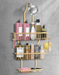 Shower Caddy Hanging - Never Rust Shower Hanging Organizer - Aluminum Over the ShowerHead Caddy with Soap Basket and 6 Razor/Sponge Hooks (Gold)