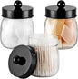 SheeChung 3 Pack Qtip Holder Bathroom Jar Set, Apothecary Mason Jar for Bathroom Vanity Home Storage Organizer, Plastic Acrylic Qtip Dispenser for Cotton Swab, Floss Pick, Farmhouse/Home Decor (Black)