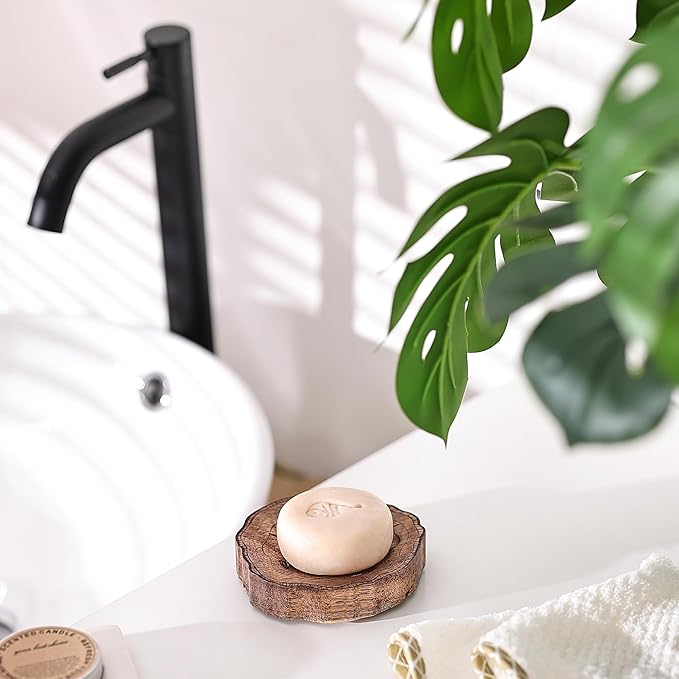 Acacia Wooden Soap Dish with Self Draining, Funny and Modern Multi Shape Design, Soap Holder for Sink Countertop, Shower & Bathroom Soap Tray。 (Tree Ring-3.94"x3.94"x0.86")