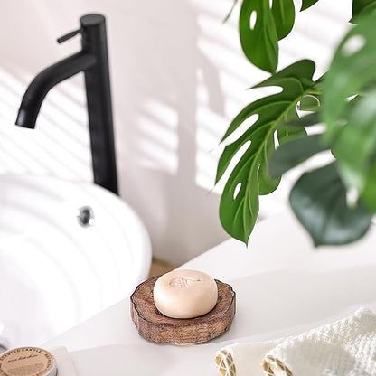 Acacia Wooden Soap Dish with Self Draining, Funny and Modern Multi Shape Design, Soap Holder for Sink Countertop, Shower & Bathroom Soap Tray。 (Tree Ring-3.94"x3.94"x0.86")