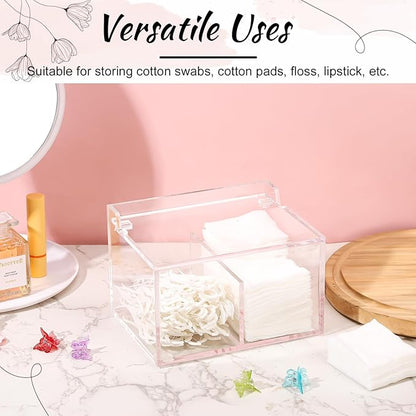 Qtip Holder Acrylic Container for Cotton Swab, Cotton Pads, Floss Picks - Restroom Containers Bathroom Essentials Accessories Decor Vanity Storage Organizer, 5.7'' x 3.7'' x 3.42''