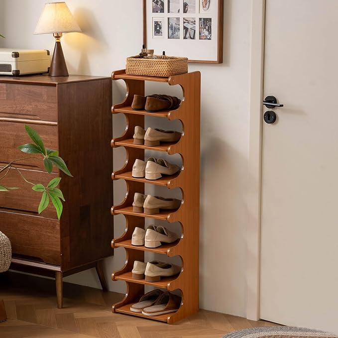 Vertical Narrow Shoe Rack, Corner Shoe Rack for Entryway, 8 Tier Wooden Free Standing Multi Layer Shoe Storage Rack for Entryway, Corridors, Bedrooms Living Room Corner And Small Spaces(8 Tier)