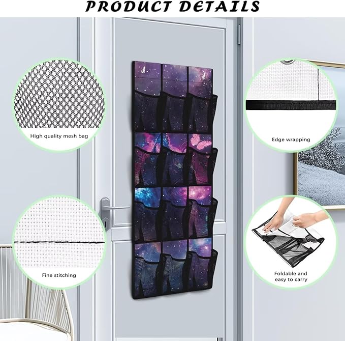 Galaxies Over Door Organizer Bathroom Mesh Fabric Cat Over The Door Shoe Organizer Space Saving Butterflies Wall Hanging Storage for Living Room