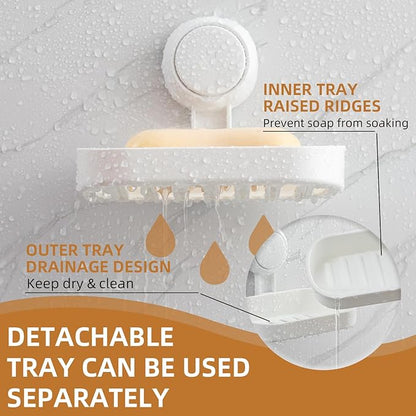 LEVERLOC Soap Holder Suction Cup for Shower, 2 Pack Bar Soap Dish Holder for Shower Wall Mounted NO-Drilling, Plastic Self Draining Removable Vacuum Suction for Bathroom Bathtub Sink