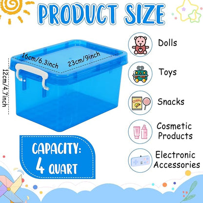 6 Pack 4 Quart Colorful Plastic Storage Bins with Lids Stackable Storage Bins with Latching Lids Handle Clear Colored Storage Organizer Bins for Home Office Pantry Containers(Blue)