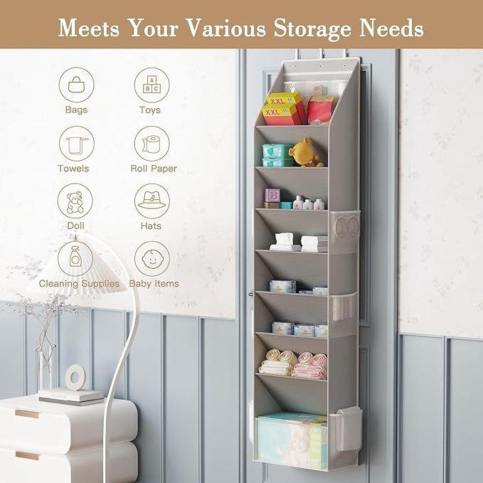 Over the Door Shoe Organizer, 8 Tier Hanging Shoe Rack with Large Pockets, Shoes Storage Rack Closet Shoes Holder for Sneakers Boots Heels Wall Dorm