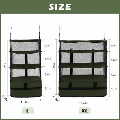 Surblue Hanging Closet Storage Bag Collapsible 3-Shelf Washable Oxford Fabric with 2 Hooks (L 11.41 * 11.41 * 19.68in, Dark Green)