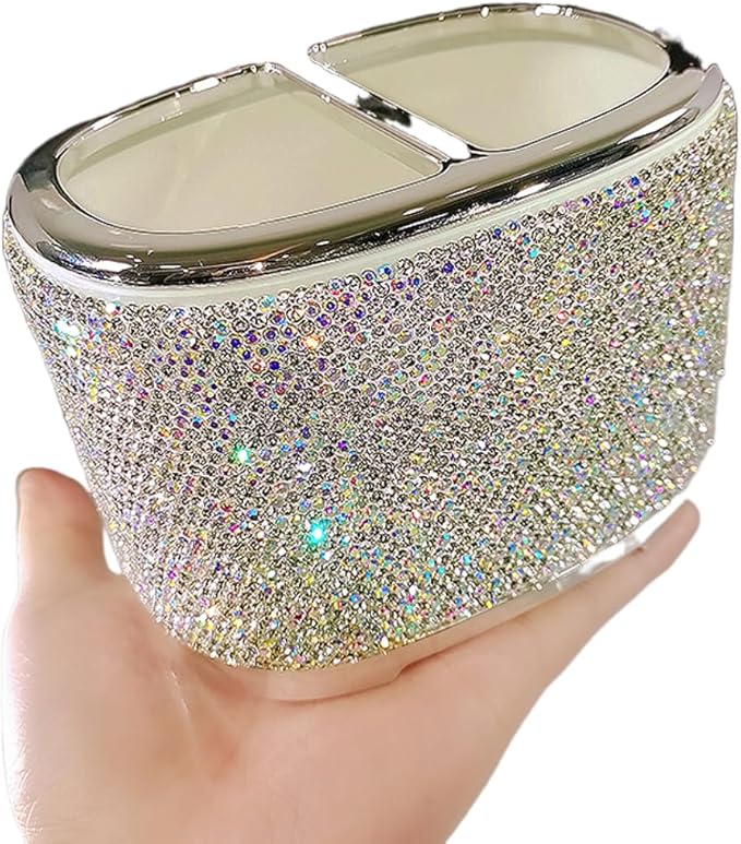 Luxury Bling Rhinestone-Embellished Makeup Organizer Box Storage – Large Capacity Cosmetic Brush Lipstick Eyebrow Pencil Storage Box and Desktop Organizer Rack (Silver)