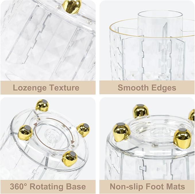 SAYEEC Pen Holder for Desk 6 Slots Rotating Makeup Brush Organizer Toothbrush Holder Versatile Desk Skin Care Cosmetic Organizer Pencil Cup Pot Art Supply Caddy for Office Vanity Bathroom (Clear Gold)