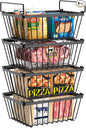 Freezer Organizers Bins with Folding Handles，4 Pack Stackable Upright Freezer Organizers Baskets for 5-7 Cu.Ft Deep Freezer Storage, Increased Space for Food Storage, Easy to Access，Black