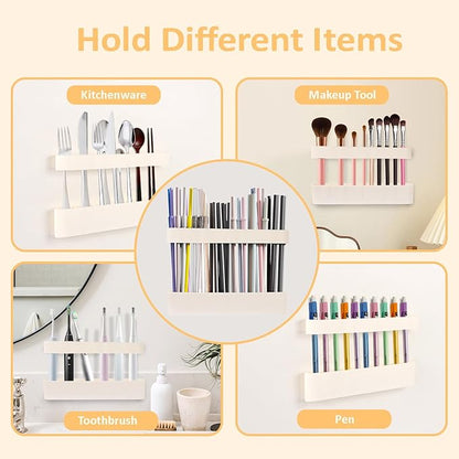 Strong Adhesive Backing Straw Storage Box, Split Type Silicone Straws Dispenser Adjustable Height Straw Holder for Cabinet (White)
