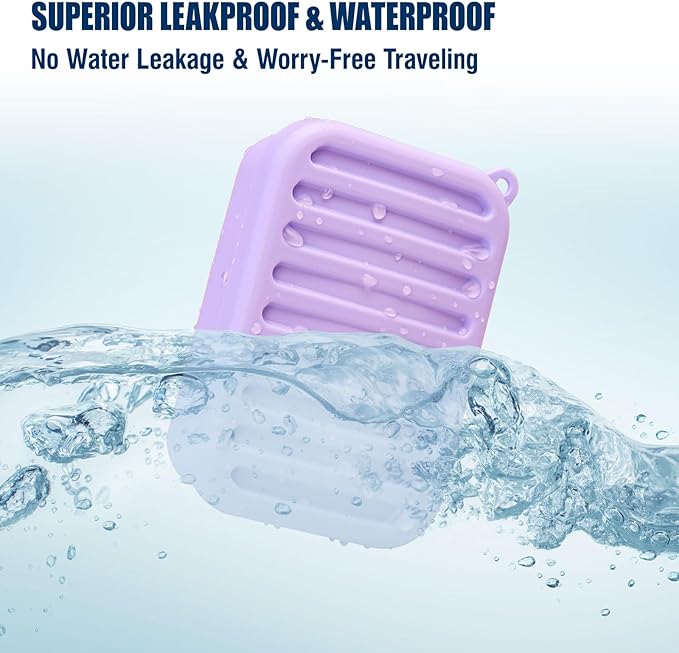 Superior Leak-Proof Silicone Travel Soap Case with Drainage Lid/Layer, Compact Bar Soap Container, Durable Soap Holder for Camping, Gym, and Travel Size Toiletries (Light-Purple)