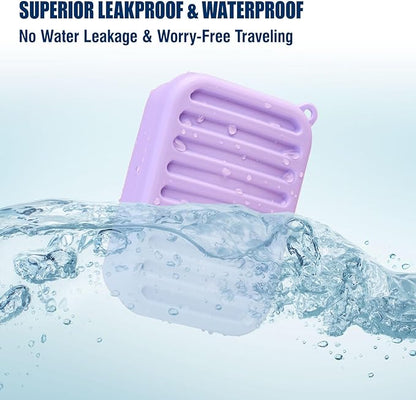 Superior Leak-Proof Silicone Travel Soap Case with Drainage Lid/Layer, Compact Bar Soap Container, Durable Soap Holder for Camping, Gym, and Travel Size Toiletries (Light-Purple)