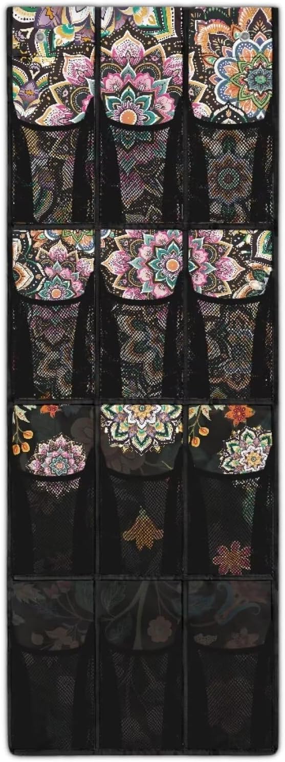 12-Pocket Hanging Storage Bag Behind the Door, Over the Door Organizer Space Saving Storage for Bedroom Closet or College Dorm, Bohemia Flowers