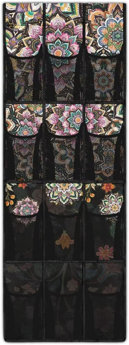 12-Pocket Hanging Storage Bag Behind the Door, Over the Door Organizer Space Saving Storage for Bedroom Closet or College Dorm, Bohemia Flowers
