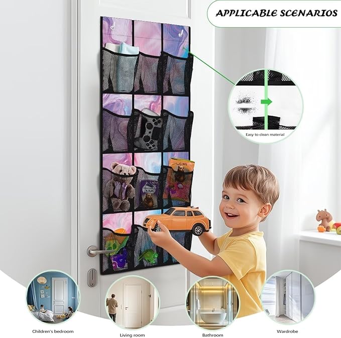 Marble Print Over the Door Organizer with 12 Mesh Pockets Back of Door Shoe Organizer Hanging Shoe Rack for Closet Storage Bag for Dorm Rooms Bedroom Bathroom Space Saving