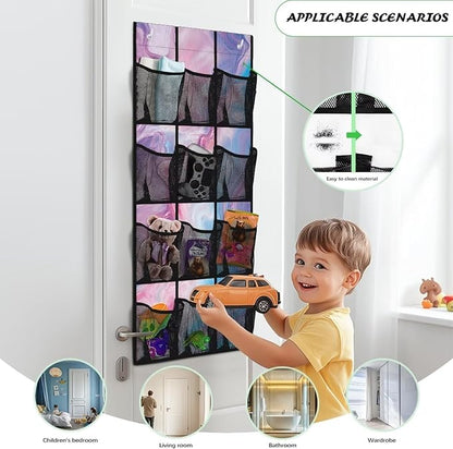 Marble Print Over the Door Organizer with 12 Mesh Pockets Back of Door Shoe Organizer Hanging Shoe Rack for Closet Storage Bag for Dorm Rooms Bedroom Bathroom Space Saving
