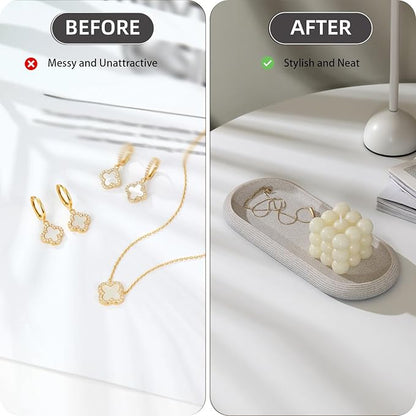 Jewelry Tray Bathtub, Resin Stone Look Decorative Perfume Tray, Bathroom Marble Vanity Organizer Plate Holder for Ring Soap Towel Small Things on Kitchen Sink Countertop (Beige, Medium)