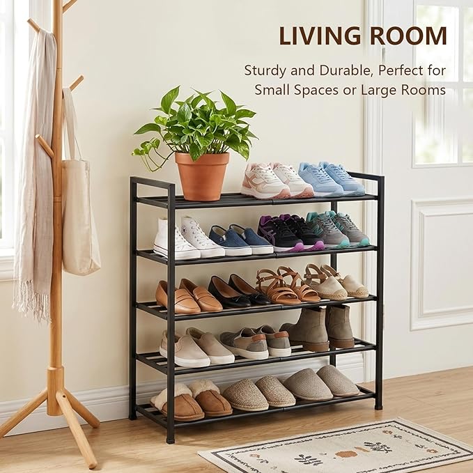 jessie 5-Tier Expandable Shoe Rack, Heavy Duty Metal Freestanding Shoe Shelf Storage Organizer for Entryway Closet Doorway (5 Layer)