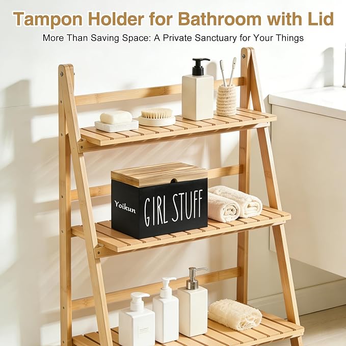 Tampon Holder for Bathroom with Hinged Lid, Modern Farmhouse Feminine Product Organizer, Decorative Storage Box for Pads & Period Essentials, Toilet Tank or Countertop