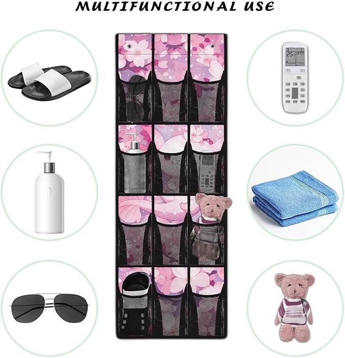 Axolotl Door Hanging Shoe Organizer 12 Pockets Over The Door Closet Organizer Space Saving Cherry Blossom Wall Hanging Storage for Living Room