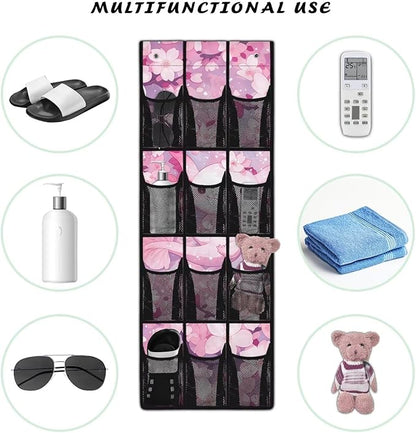 Axolotl Door Hanging Shoe Organizer 12 Pockets Over The Door Closet Organizer Space Saving Cherry Blossom Wall Hanging Storage for Living Room