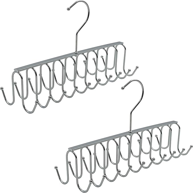 2 Pack of 20 Hook Chrome Closet Hangers for Belts, Ties, Bras, Scarves by Electronix Express
