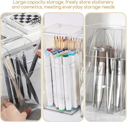 Square Acrylic Cosmetic Brush Organizer with Dustproof Lid, Clear, 9x9x21cm/3.5x3.5x8.3inch, 1pcs, Makeup Storage, Jewellery Storage Container