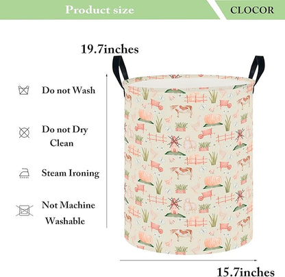CLOCOR Large Laundry Basket,Waterproof Nursery Hamper,Collapsible Fabric Storage Container,Room Decor,Gift Basket（Farm