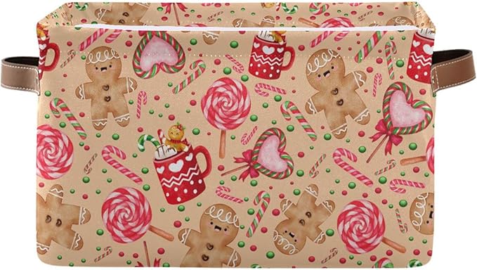 Christmas Gingerbread Candy Rectangular Storage Basket Organizer Bin Shelf Candy Cane Baskets For Clothes Gifts For Home Office Dorm