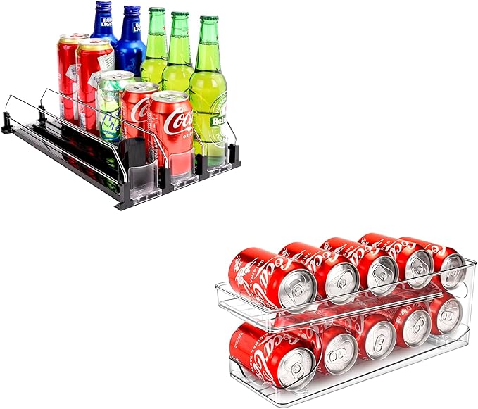 Automatic Soda Can Organizer and Rolling Soda Can Organizer for Refrigerator for Beer Soda Seltzer Drink Pop Cans Holder Storage Pantry Organization